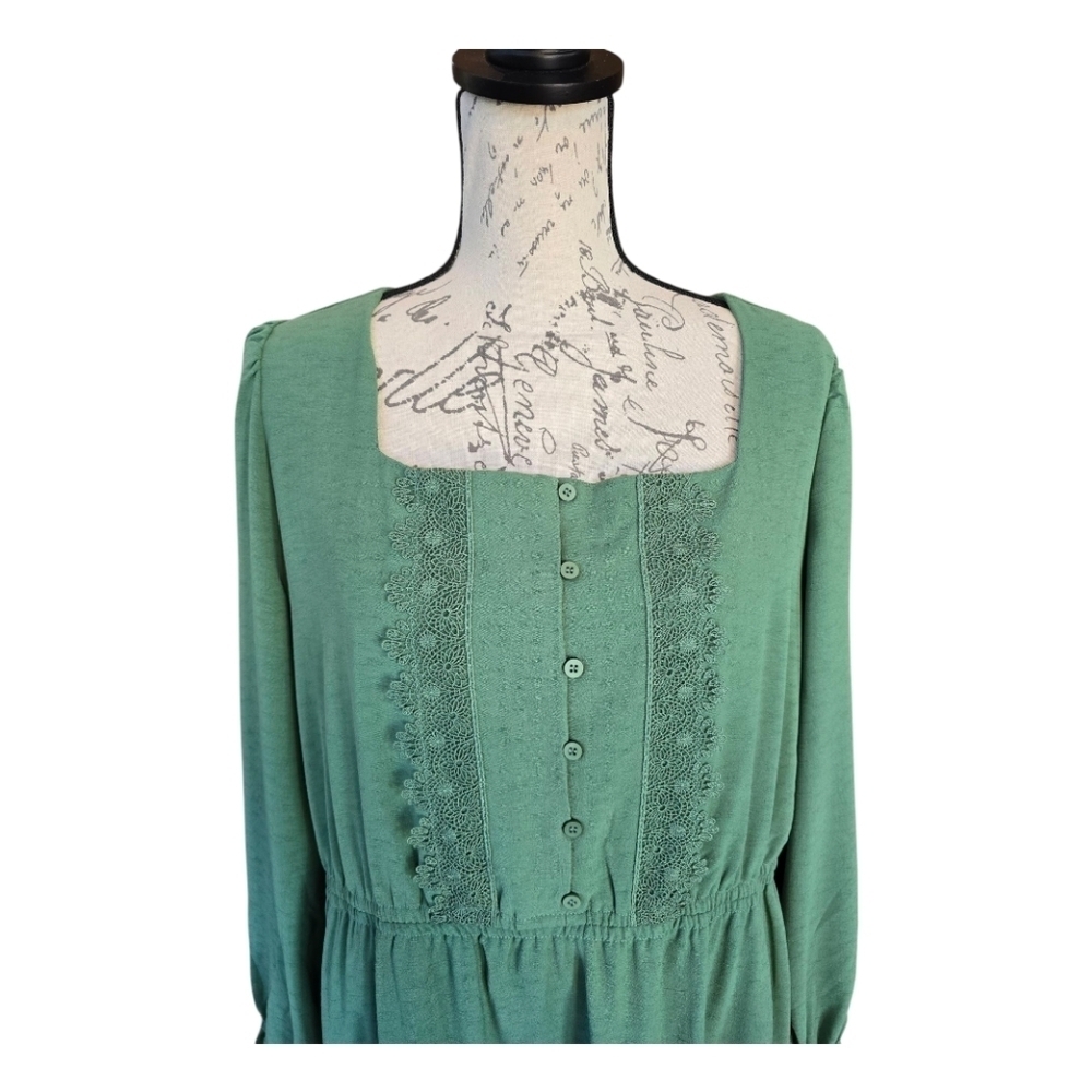 White Birch Green Ruffled Long Sleeve Boho Dress 2X - Picture 2 of 7